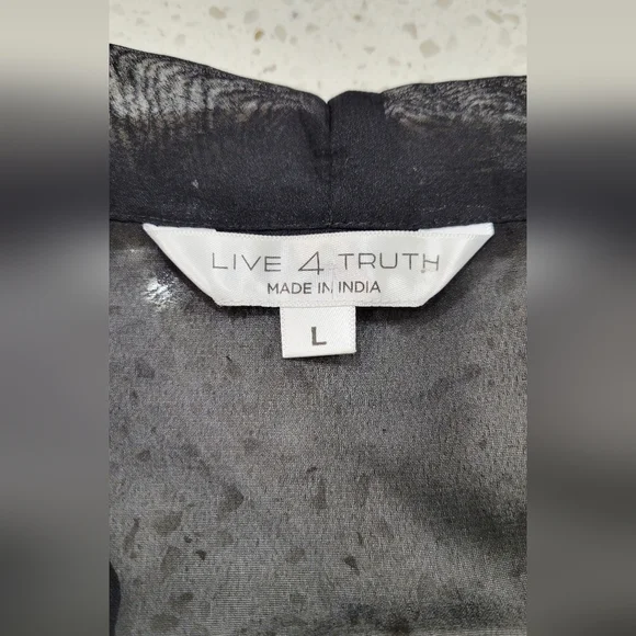 NWT Live 4 Truth Sheer Black Tie-Neck Ruffle Sleeve Top w/Smocked Waist | L - Picture 4 of 7